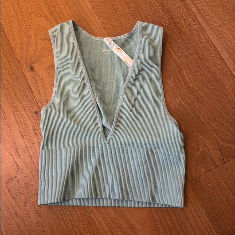Women's Urban Outfitters Ribbed V-Neck Top - Light Blue Size Small